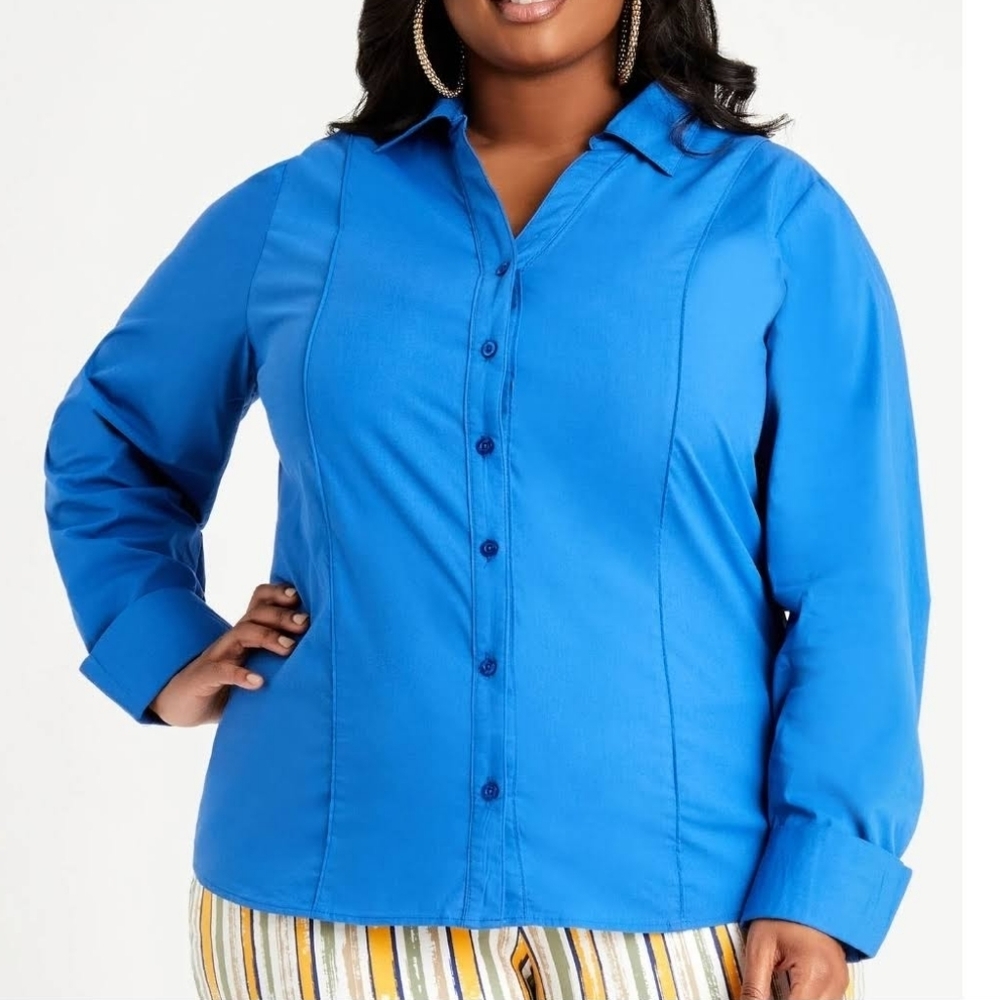 Ashley Stewart Basic Essential Button Up Shirt Periwinkle Size 22